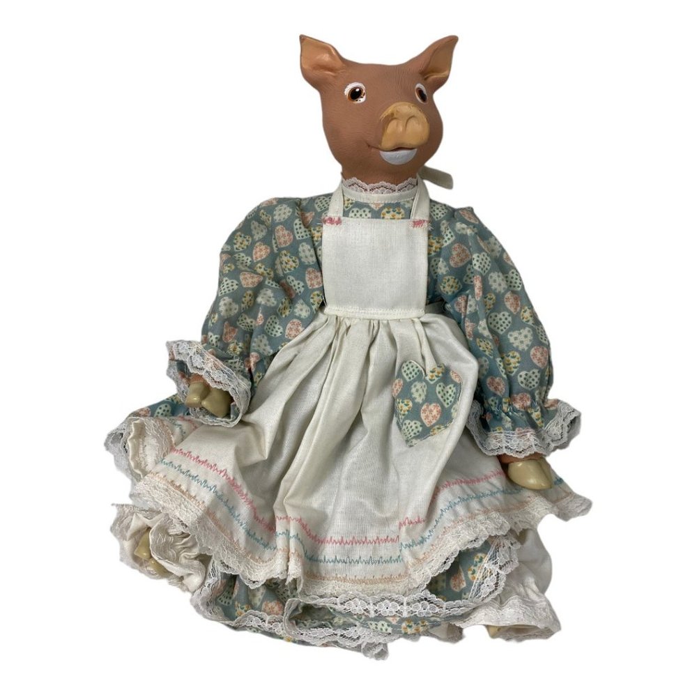 Vintage Folk Art Farmhouse Farmer Pig Figurine 13.5"